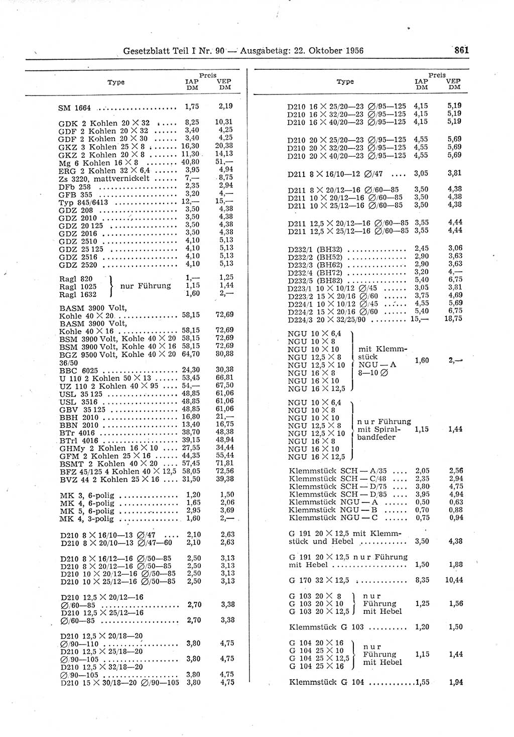 Gesetzblatt (GBl.) der Deutschen Demokratischen Republik (DDR) Teil Ⅰ 1956, Seite 861 (GBl. DDR Ⅰ 1956, S. 861)