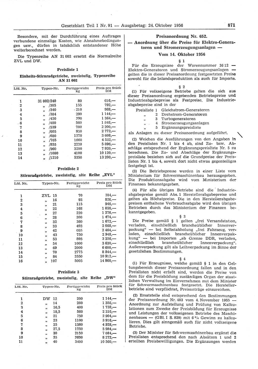 Gesetzblatt (GBl.) der Deutschen Demokratischen Republik (DDR) Teil Ⅰ 1956, Seite 871 (GBl. DDR Ⅰ 1956, S. 871)