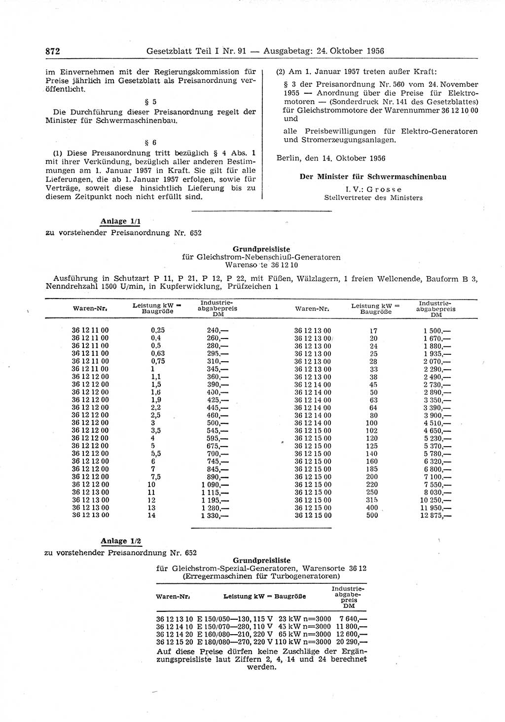 Gesetzblatt (GBl.) der Deutschen Demokratischen Republik (DDR) Teil Ⅰ 1956, Seite 872 (GBl. DDR Ⅰ 1956, S. 872)