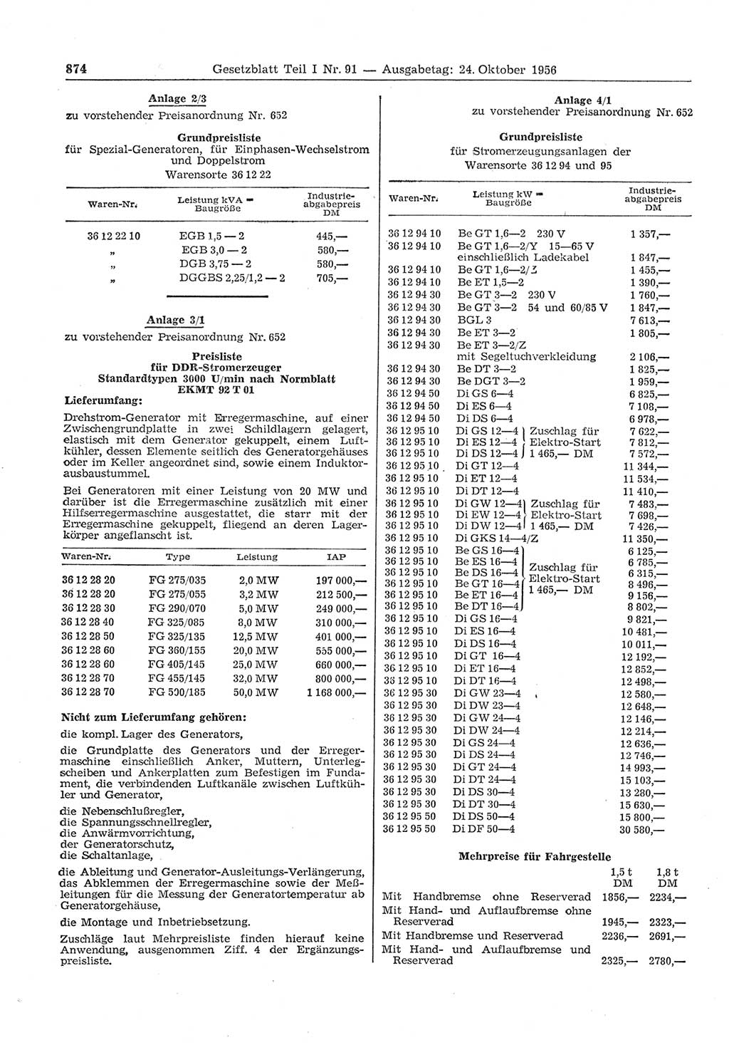 Gesetzblatt (GBl.) der Deutschen Demokratischen Republik (DDR) Teil Ⅰ 1956, Seite 874 (GBl. DDR Ⅰ 1956, S. 874)