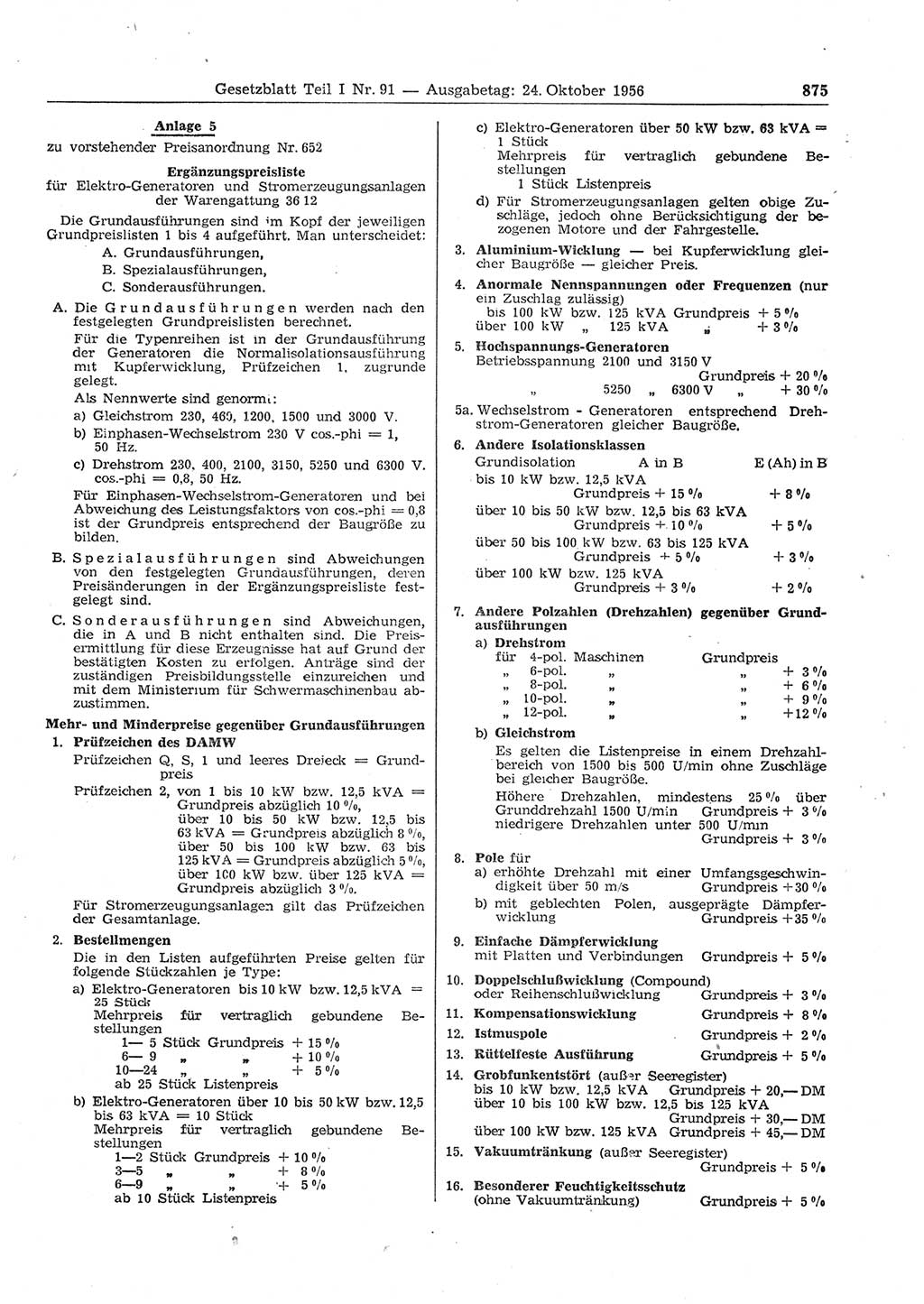 Gesetzblatt (GBl.) der Deutschen Demokratischen Republik (DDR) Teil Ⅰ 1956, Seite 875 (GBl. DDR Ⅰ 1956, S. 875)