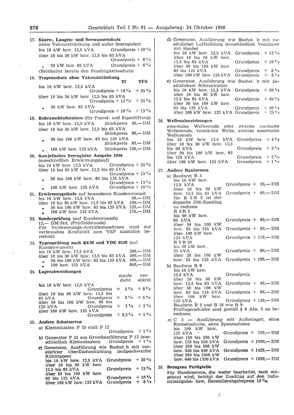 Gesetzblatt (GBl.) der Deutschen Demokratischen Republik (DDR) Teil Ⅰ 1956, Seite 876 (GBl. DDR Ⅰ 1956, S. 876)