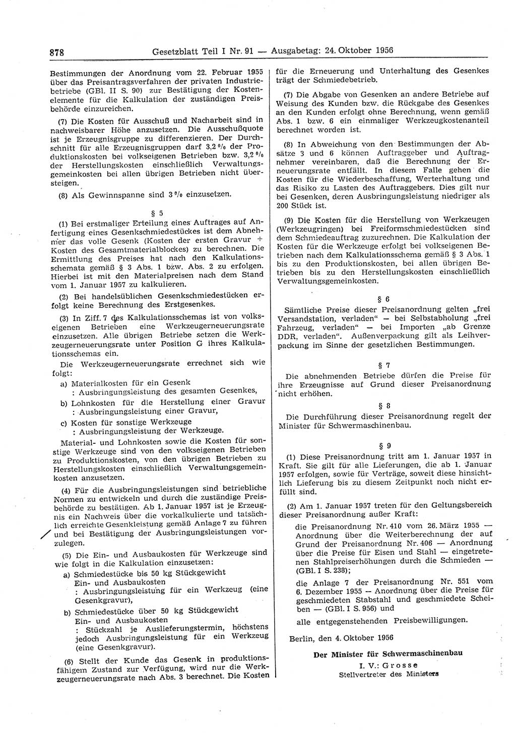 Gesetzblatt (GBl.) der Deutschen Demokratischen Republik (DDR) Teil Ⅰ 1956, Seite 878 (GBl. DDR Ⅰ 1956, S. 878)