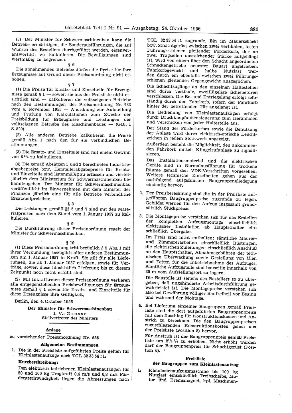 Gesetzblatt (GBl.) der Deutschen Demokratischen Republik (DDR) Teil Ⅰ 1956, Seite 881 (GBl. DDR Ⅰ 1956, S. 881)