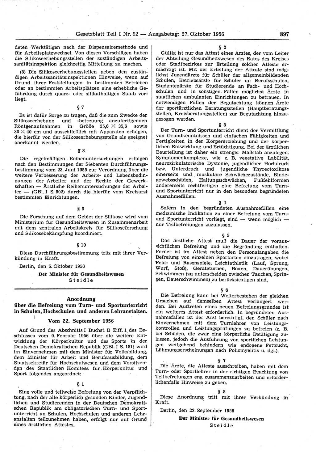 Gesetzblatt (GBl.) der Deutschen Demokratischen Republik (DDR) Teil Ⅰ 1956, Seite 897 (GBl. DDR Ⅰ 1956, S. 897)