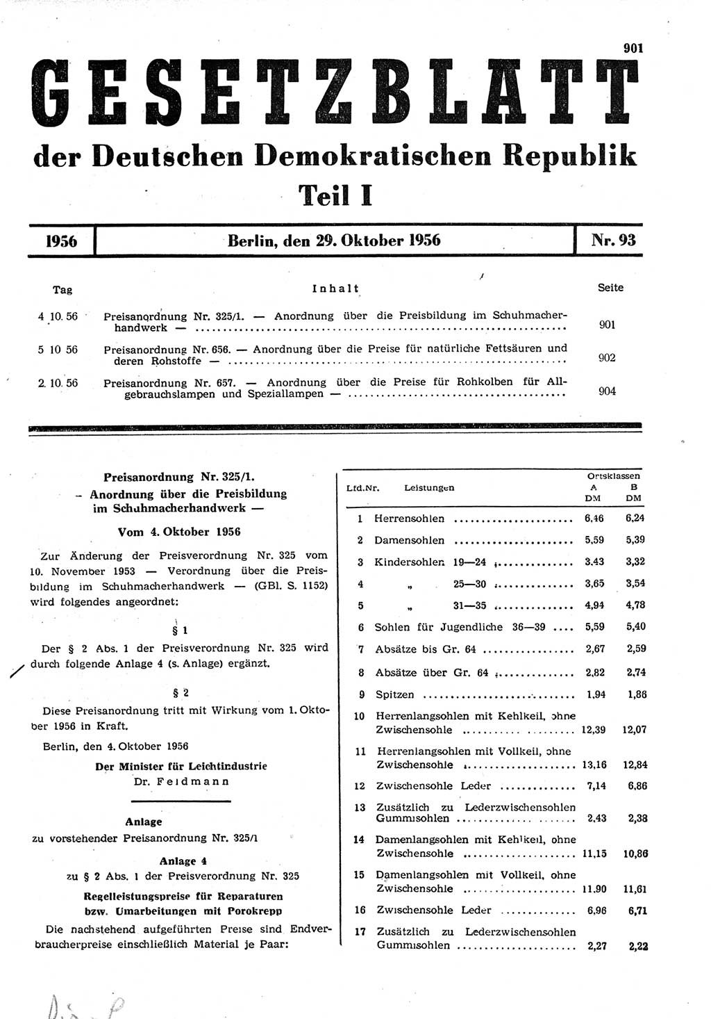 Gesetzblatt (GBl.) der Deutschen Demokratischen Republik (DDR) Teil Ⅰ 1956, Seite 901 (GBl. DDR Ⅰ 1956, S. 901)