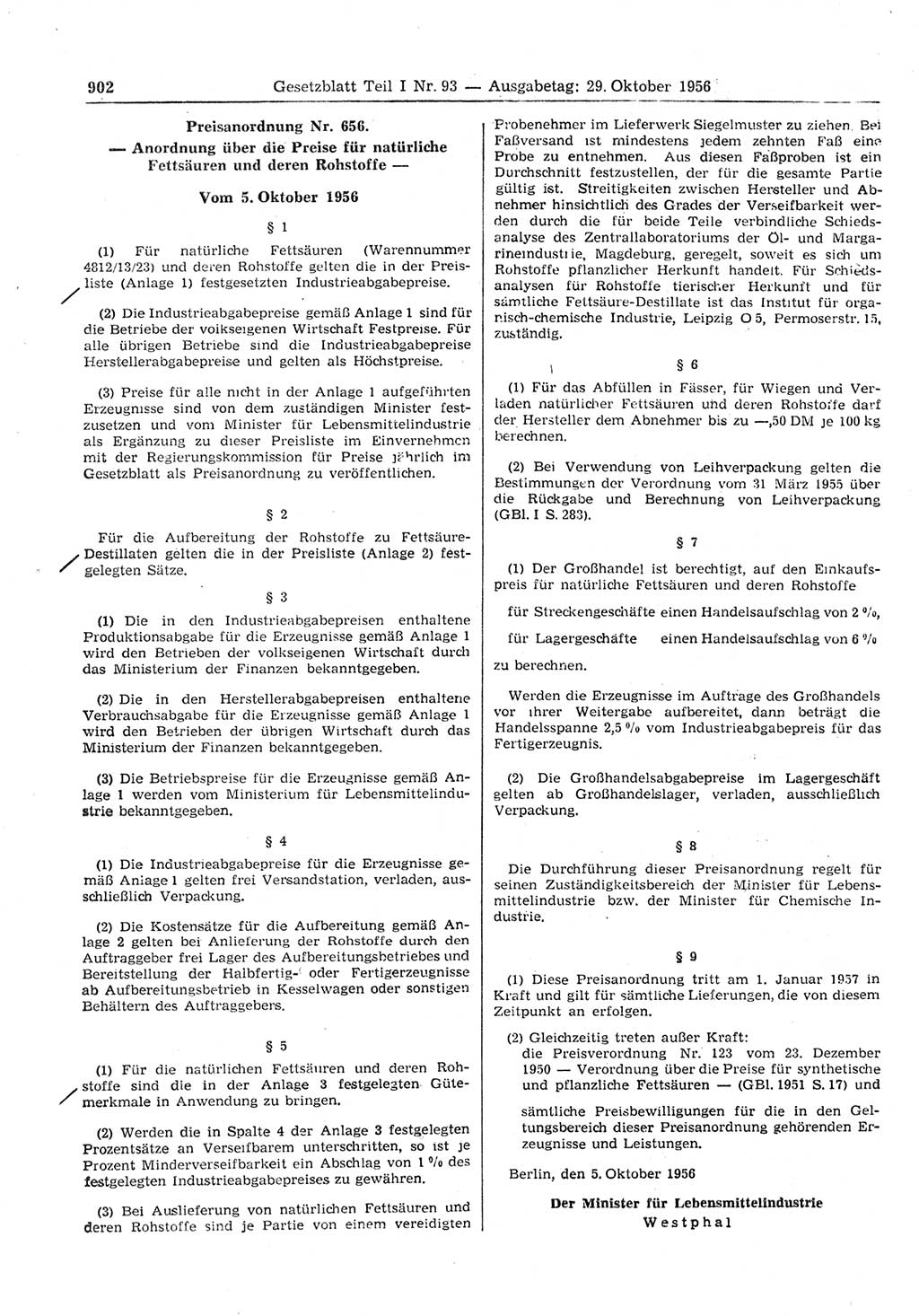 Gesetzblatt (GBl.) der Deutschen Demokratischen Republik (DDR) Teil Ⅰ 1956, Seite 902 (GBl. DDR Ⅰ 1956, S. 902)