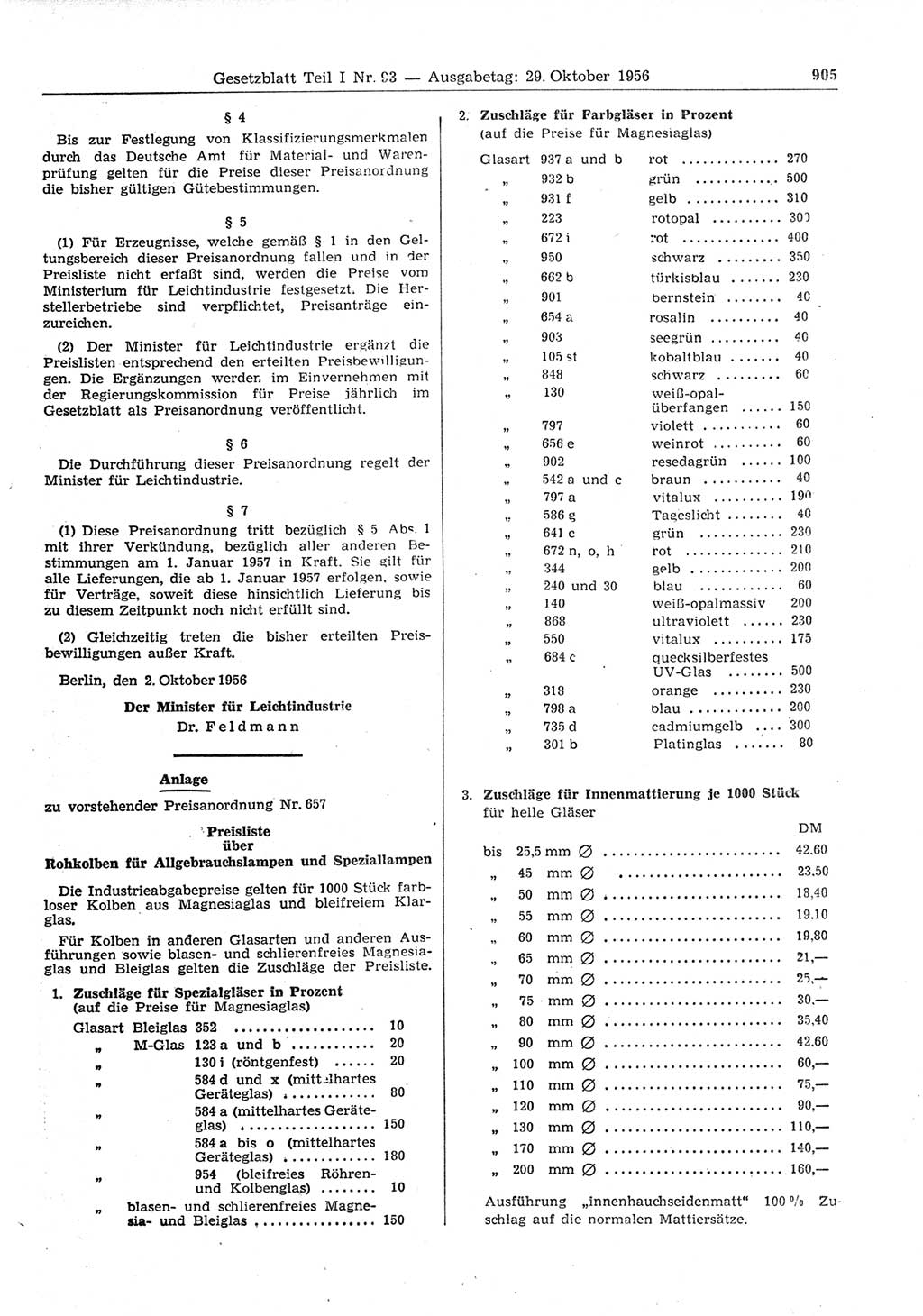 Gesetzblatt (GBl.) der Deutschen Demokratischen Republik (DDR) Teil Ⅰ 1956, Seite 905 (GBl. DDR Ⅰ 1956, S. 905)