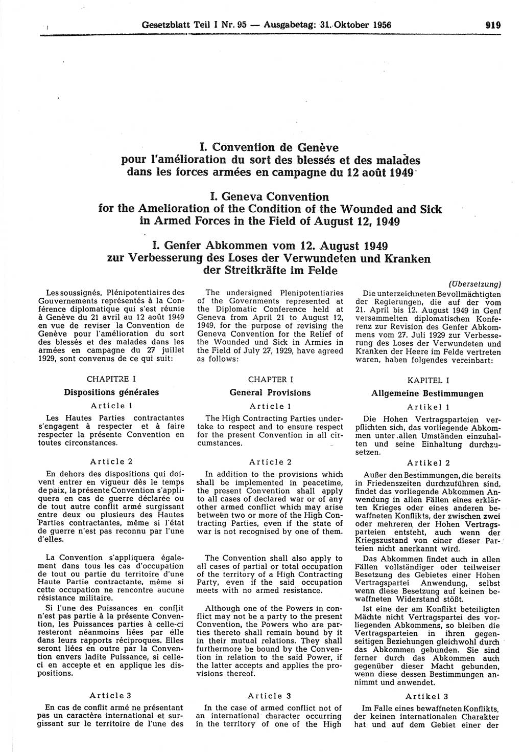 Gesetzblatt (GBl.) der Deutschen Demokratischen Republik (DDR) Teil Ⅰ 1956, Seite 919 (GBl. DDR Ⅰ 1956, S. 919)