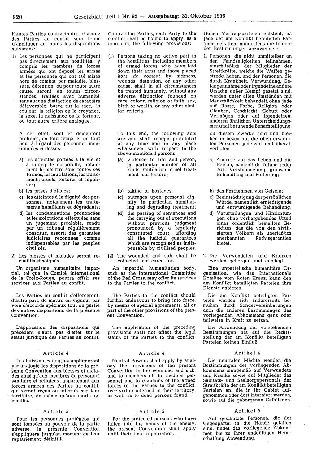 Gesetzblatt (GBl.) der Deutschen Demokratischen Republik (DDR) Teil Ⅰ 1956, Seite 920 (GBl. DDR Ⅰ 1956, S. 920)