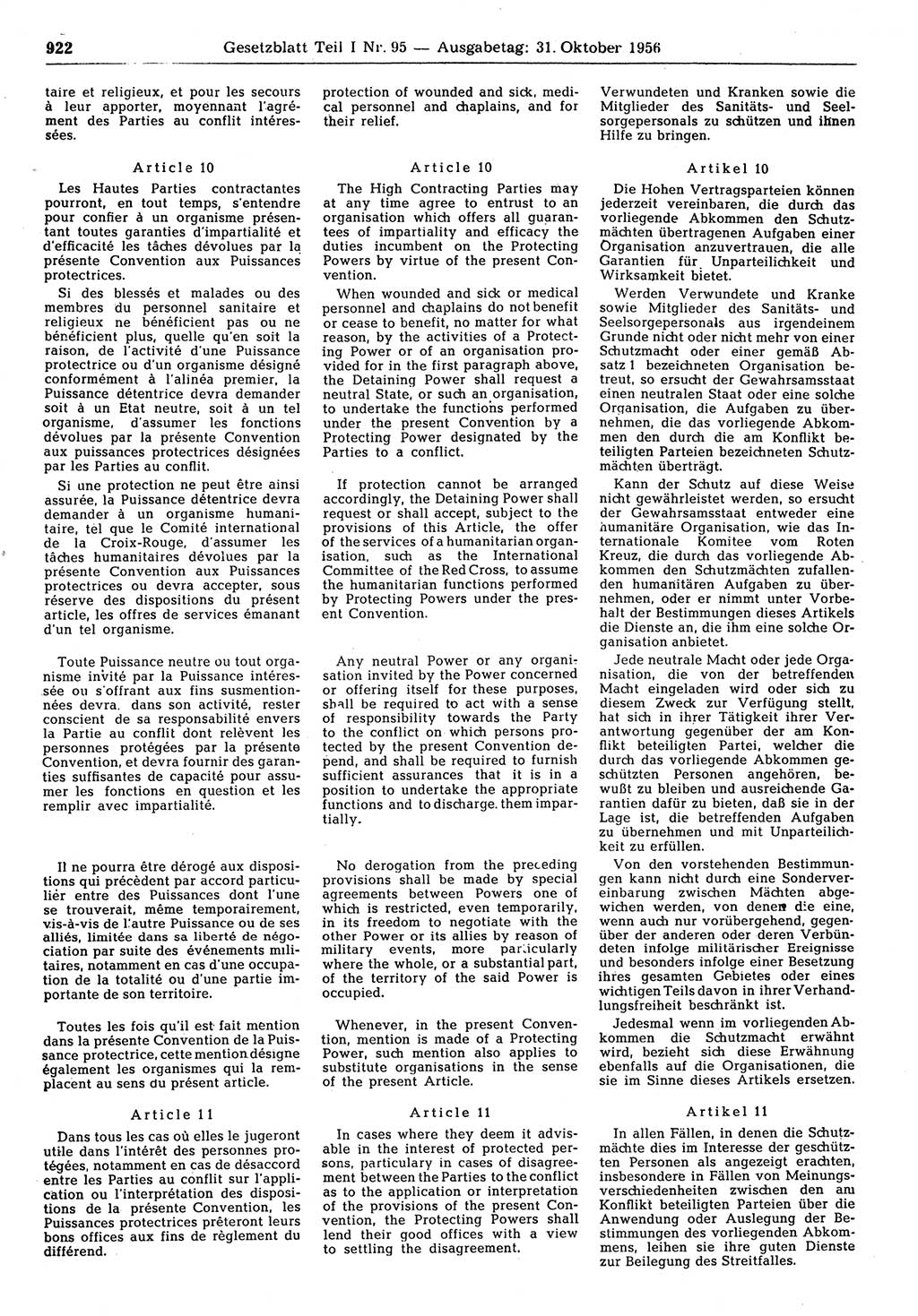Gesetzblatt (GBl.) der Deutschen Demokratischen Republik (DDR) Teil Ⅰ 1956, Seite 922 (GBl. DDR Ⅰ 1956, S. 922)