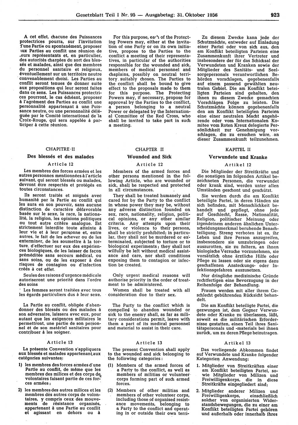 Gesetzblatt (GBl.) der Deutschen Demokratischen Republik (DDR) Teil Ⅰ 1956, Seite 923 (GBl. DDR Ⅰ 1956, S. 923)