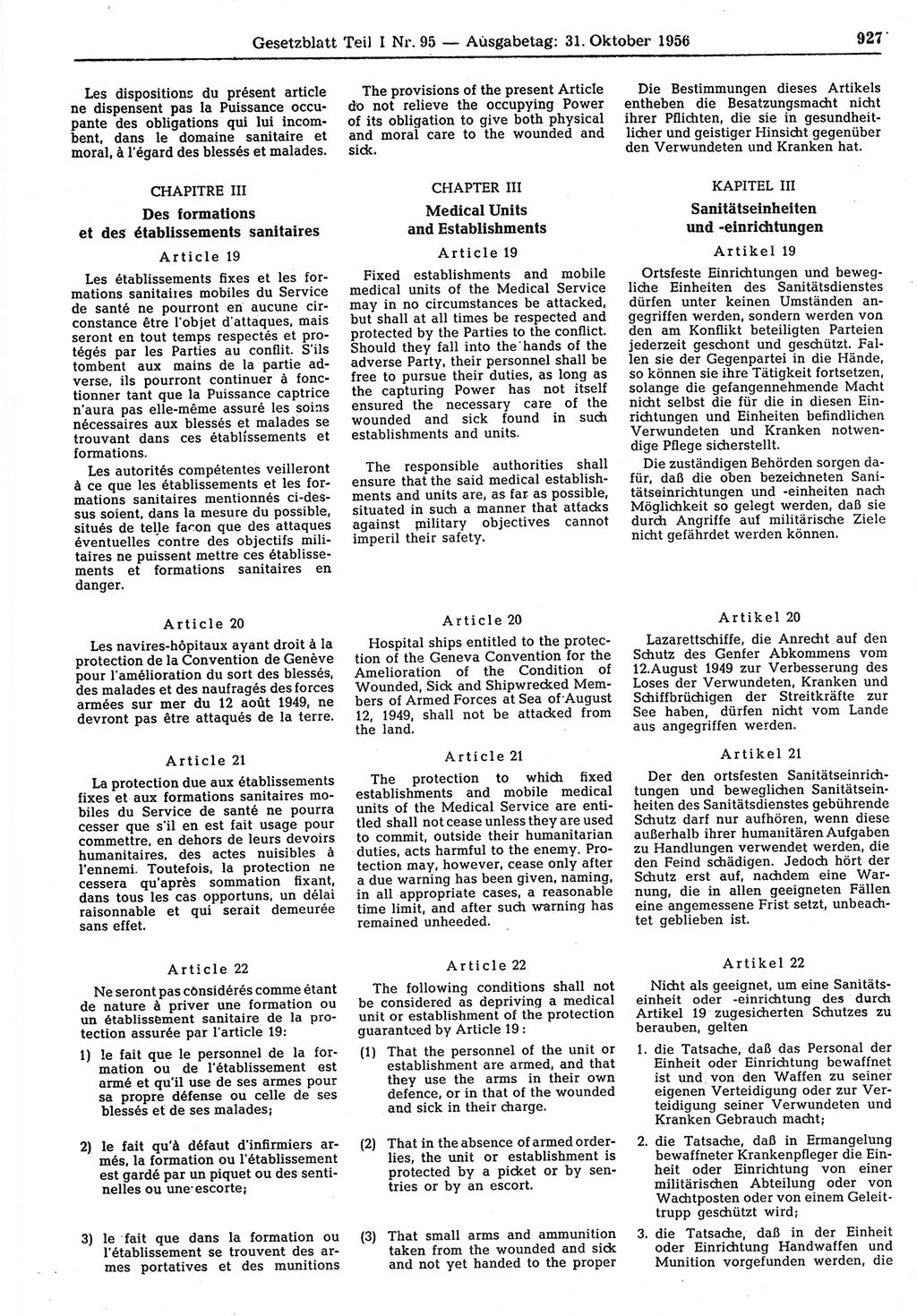 Gesetzblatt (GBl.) der Deutschen Demokratischen Republik (DDR) Teil Ⅰ 1956, Seite 927 (GBl. DDR Ⅰ 1956, S. 927)