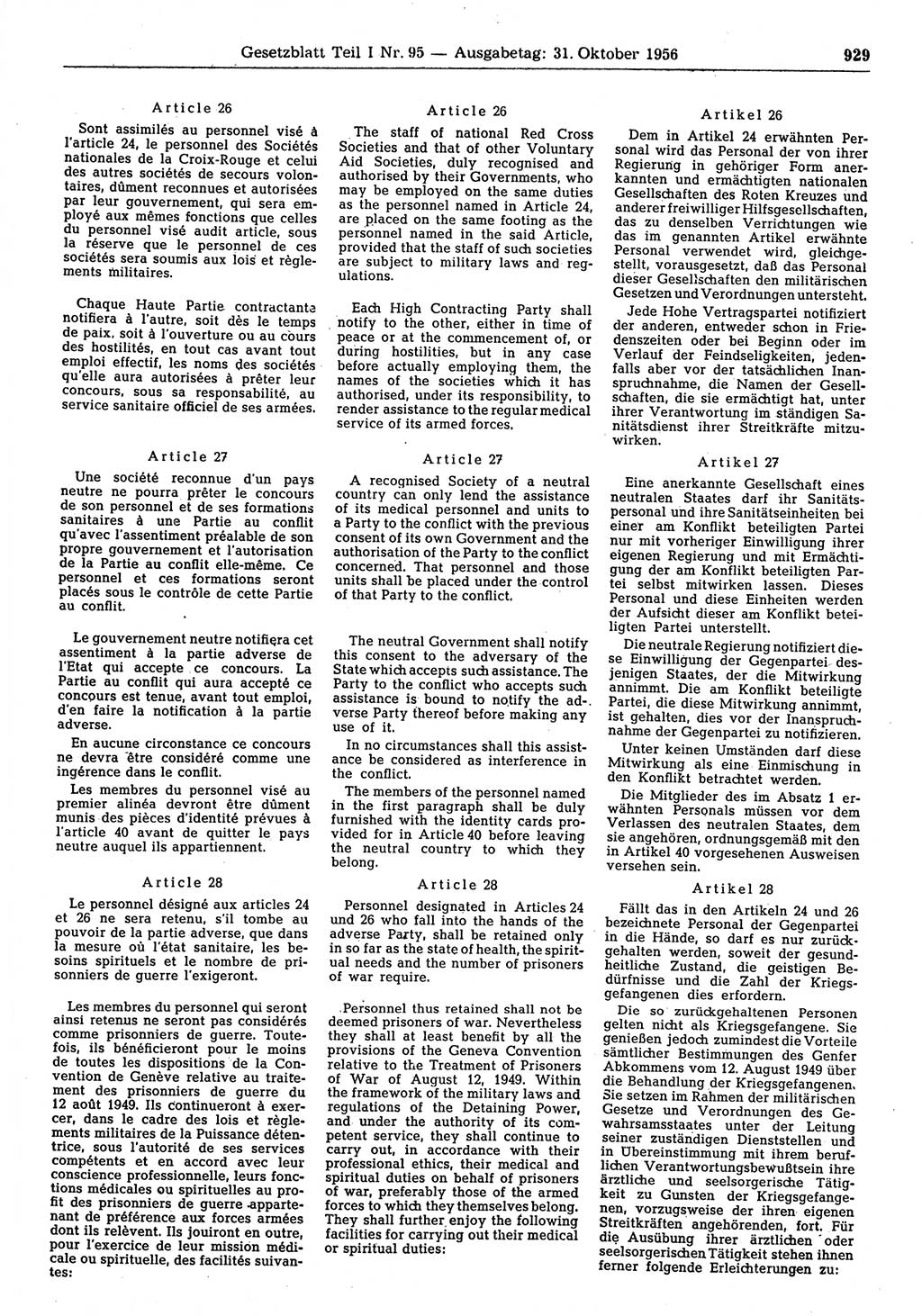 Gesetzblatt (GBl.) der Deutschen Demokratischen Republik (DDR) Teil Ⅰ 1956, Seite 929 (GBl. DDR Ⅰ 1956, S. 929)