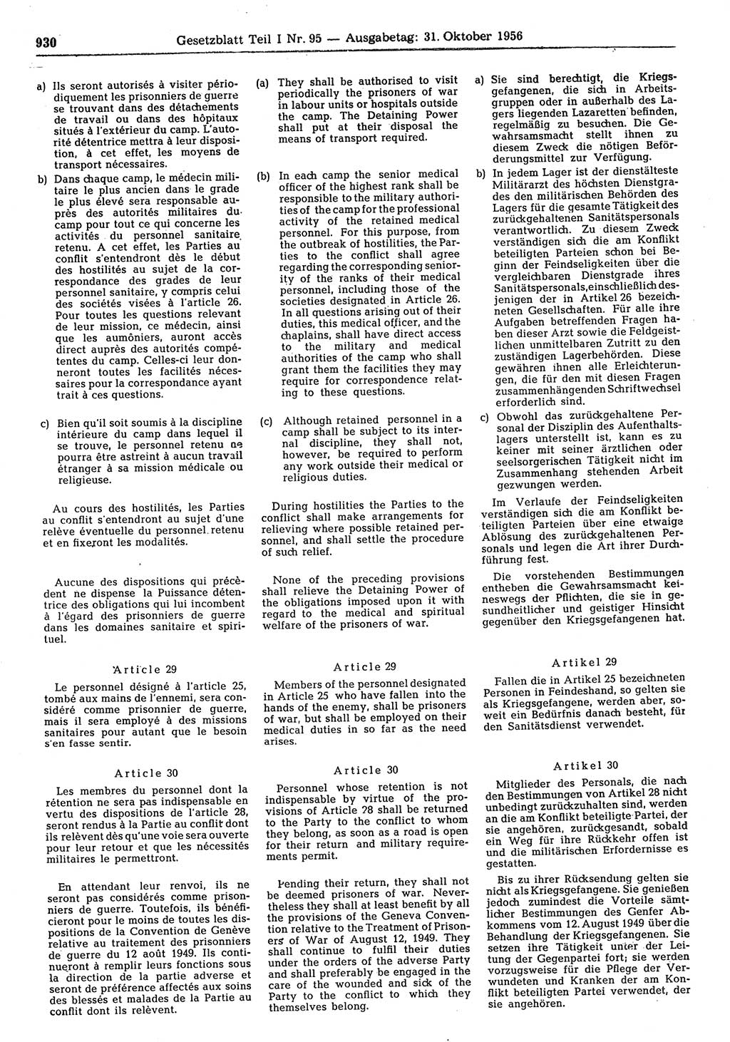 Gesetzblatt (GBl.) der Deutschen Demokratischen Republik (DDR) Teil Ⅰ 1956, Seite 930 (GBl. DDR Ⅰ 1956, S. 930)