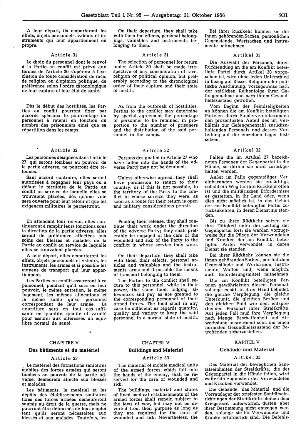 Gesetzblatt (GBl.) der Deutschen Demokratischen Republik (DDR) Teil Ⅰ 1956, Seite 931 (GBl. DDR Ⅰ 1956, S. 931)