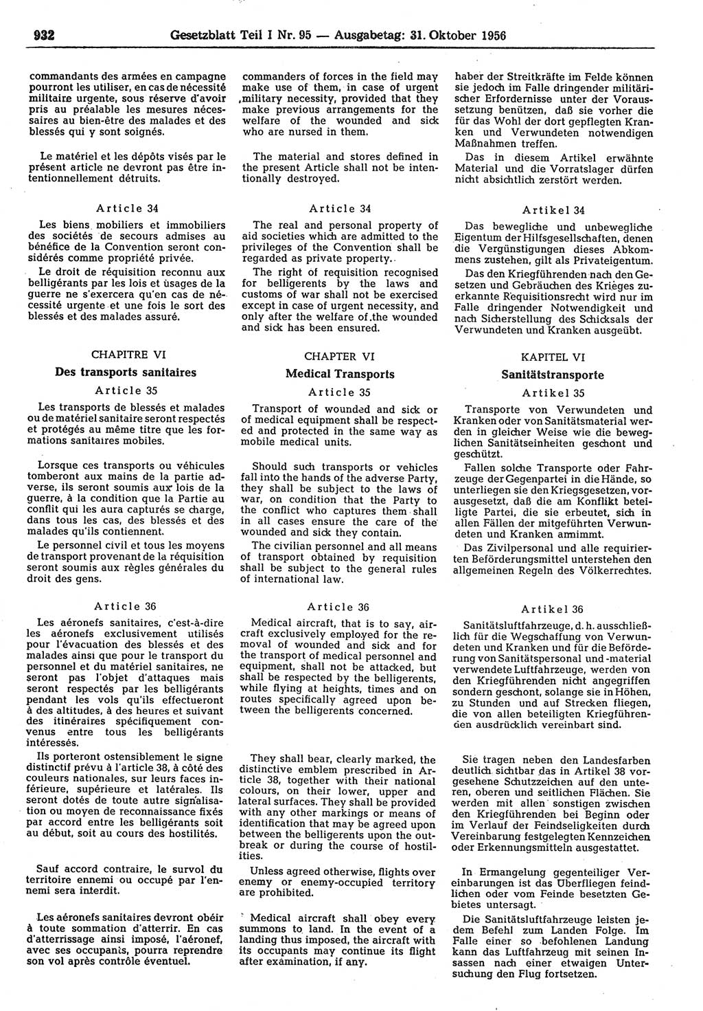 Gesetzblatt (GBl.) der Deutschen Demokratischen Republik (DDR) Teil Ⅰ 1956, Seite 932 (GBl. DDR Ⅰ 1956, S. 932)
