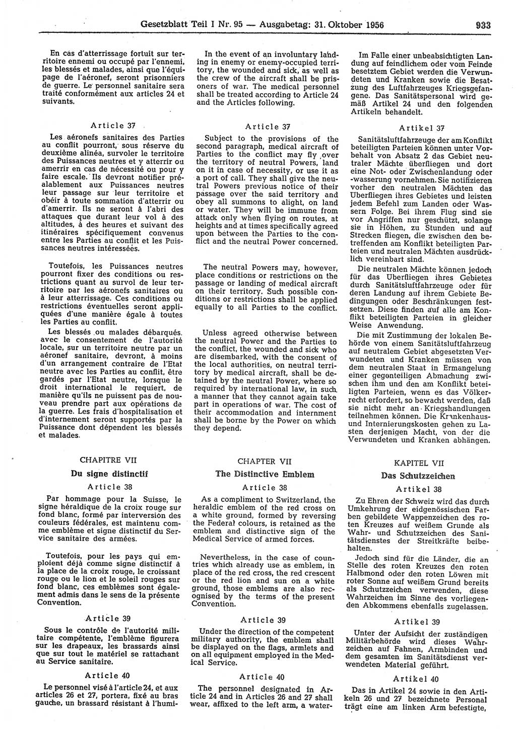 Gesetzblatt (GBl.) der Deutschen Demokratischen Republik (DDR) Teil Ⅰ 1956, Seite 933 (GBl. DDR Ⅰ 1956, S. 933)