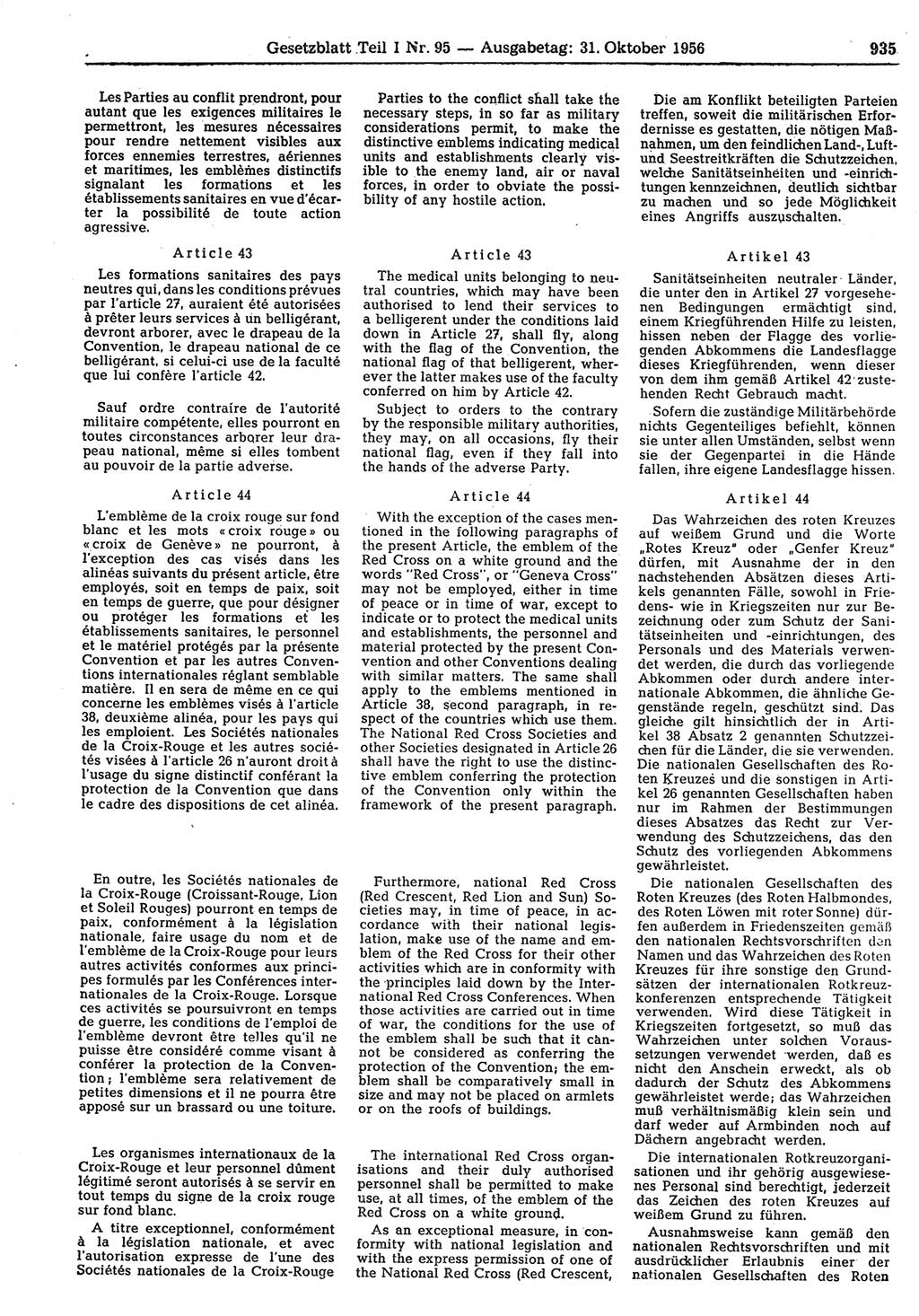 Gesetzblatt (GBl.) der Deutschen Demokratischen Republik (DDR) Teil Ⅰ 1956, Seite 935 (GBl. DDR Ⅰ 1956, S. 935)
