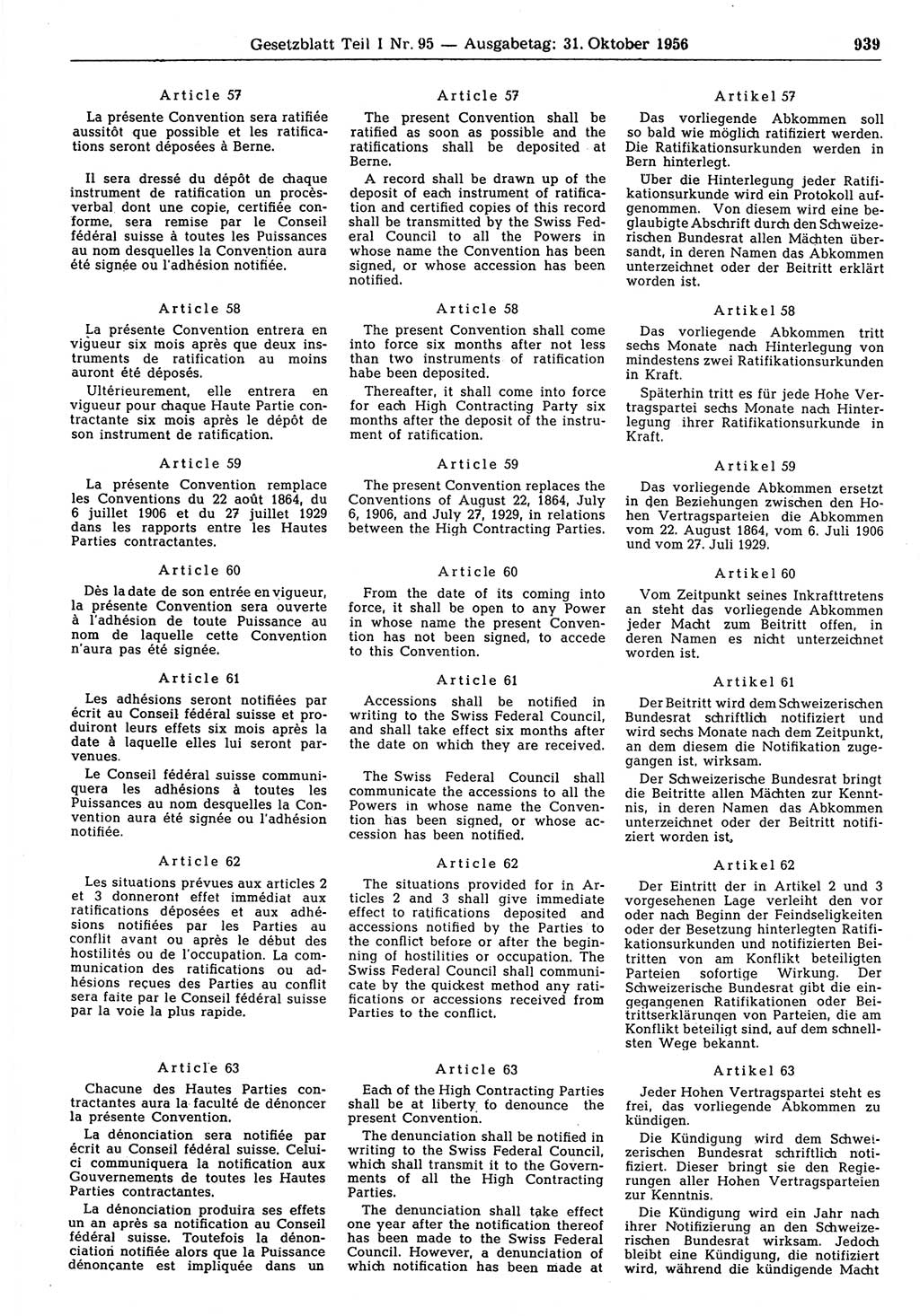 Gesetzblatt (GBl.) der Deutschen Demokratischen Republik (DDR) Teil Ⅰ 1956, Seite 939 (GBl. DDR Ⅰ 1956, S. 939)