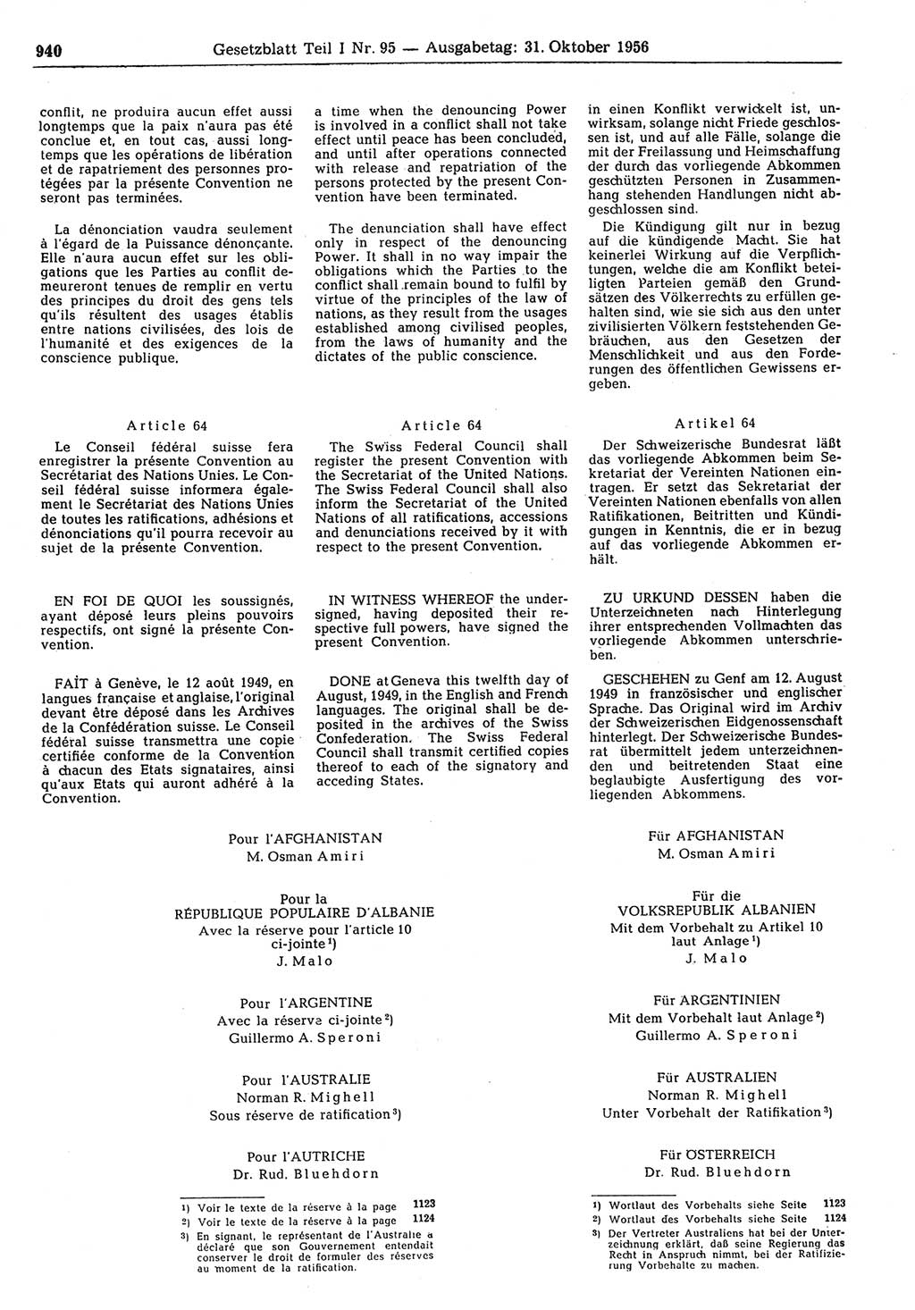 Gesetzblatt (GBl.) der Deutschen Demokratischen Republik (DDR) Teil Ⅰ 1956, Seite 940 (GBl. DDR Ⅰ 1956, S. 940)