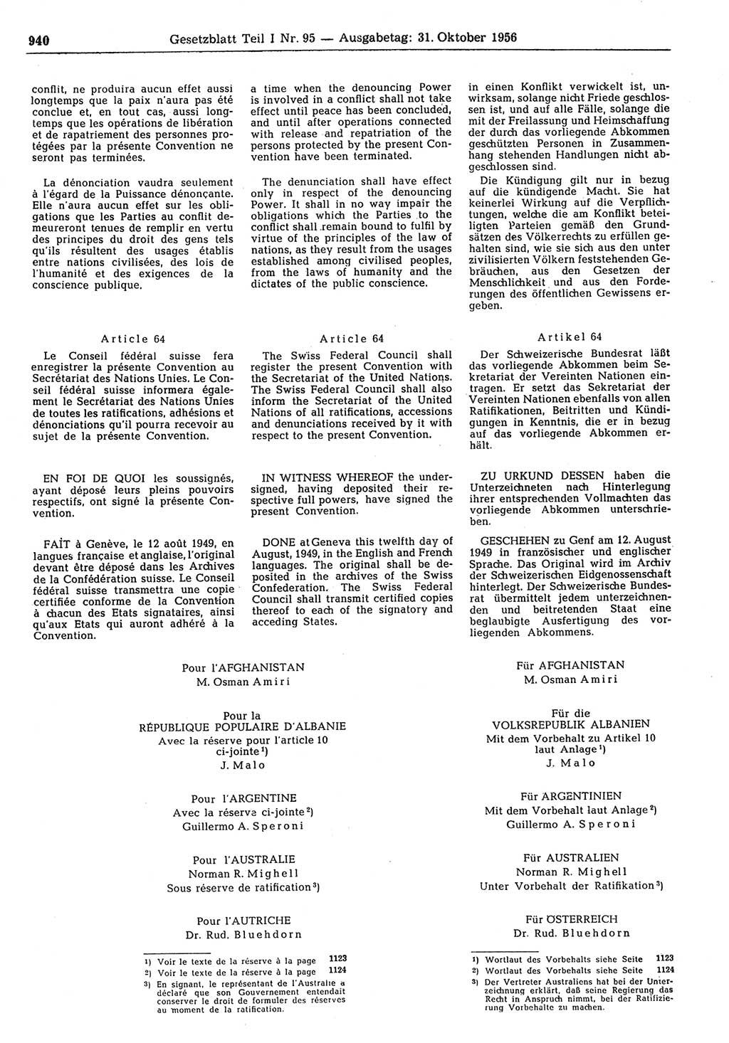 Gesetzblatt (GBl.) der Deutschen Demokratischen Republik (DDR) Teil Ⅰ 1956, Seite 940 (GBl. DDR Ⅰ 1956, S. 940)