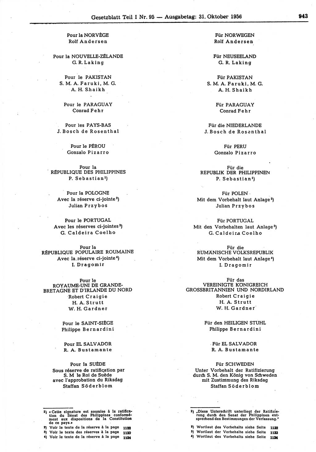 Gesetzblatt (GBl.) der Deutschen Demokratischen Republik (DDR) Teil Ⅰ 1956, Seite 943 (GBl. DDR Ⅰ 1956, S. 943)