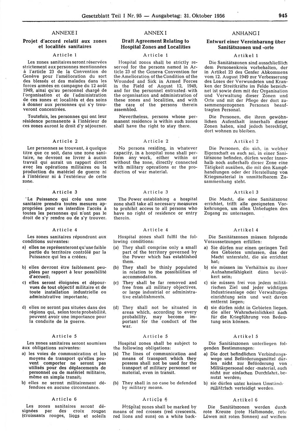 Gesetzblatt (GBl.) der Deutschen Demokratischen Republik (DDR) Teil Ⅰ 1956, Seite 945 (GBl. DDR Ⅰ 1956, S. 945)