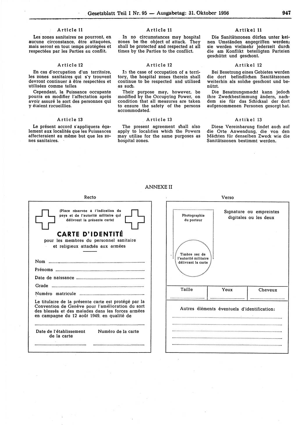 Gesetzblatt (GBl.) der Deutschen Demokratischen Republik (DDR) Teil Ⅰ 1956, Seite 947 (GBl. DDR Ⅰ 1956, S. 947)