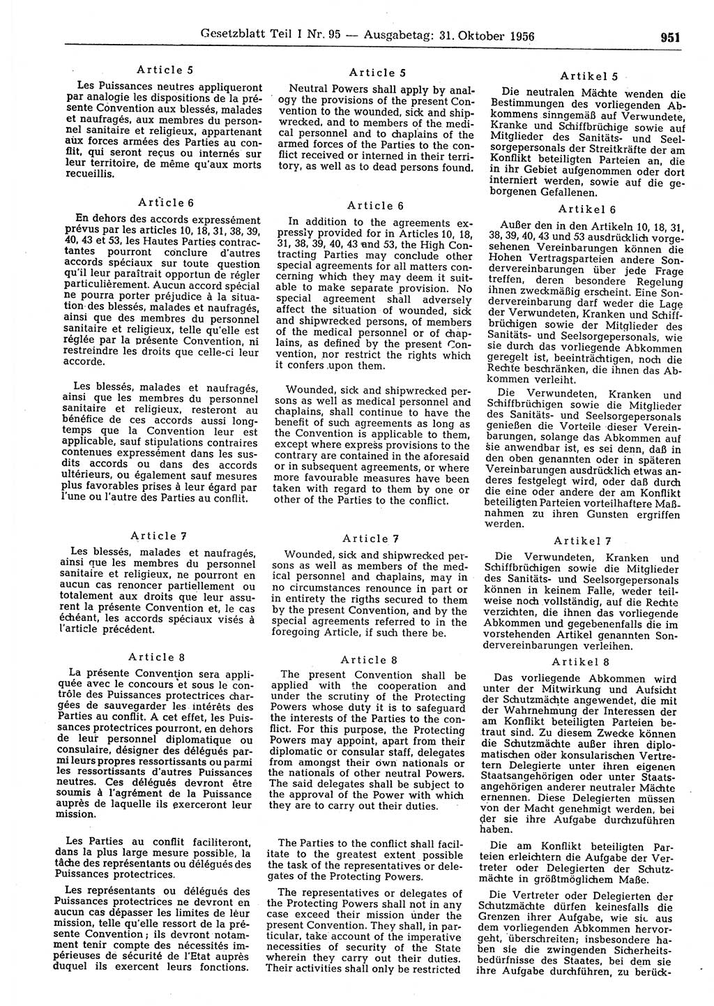 Gesetzblatt (GBl.) der Deutschen Demokratischen Republik (DDR) Teil Ⅰ 1956, Seite 951 (GBl. DDR Ⅰ 1956, S. 951)