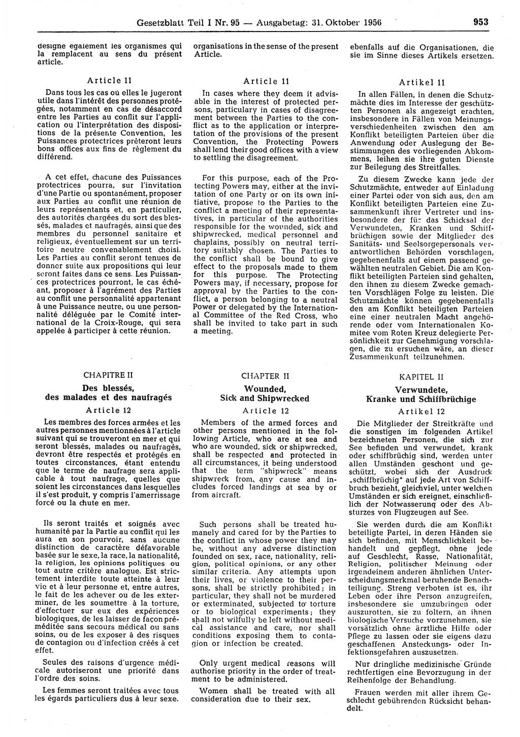 Gesetzblatt (GBl.) der Deutschen Demokratischen Republik (DDR) Teil Ⅰ 1956, Seite 953 (GBl. DDR Ⅰ 1956, S. 953)