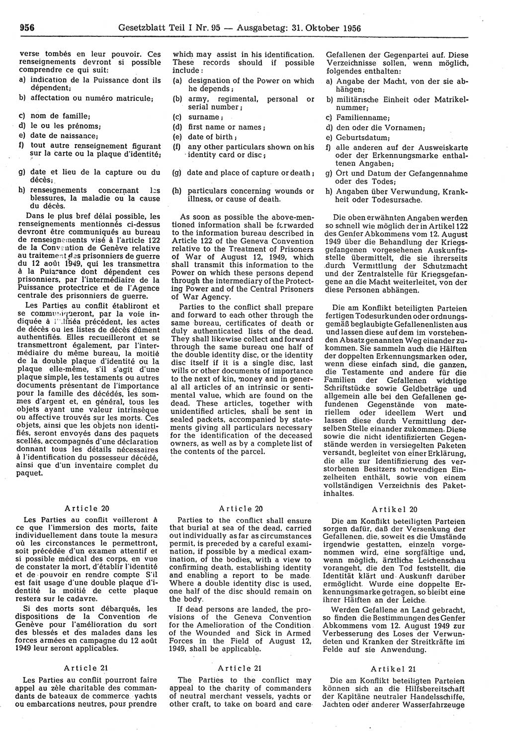 Gesetzblatt (GBl.) der Deutschen Demokratischen Republik (DDR) Teil Ⅰ 1956, Seite 956 (GBl. DDR Ⅰ 1956, S. 956)