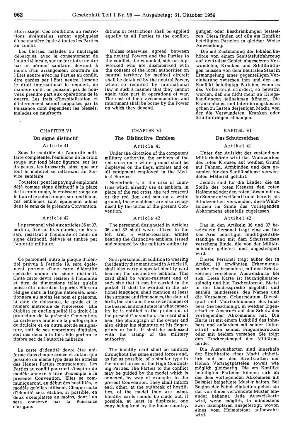 Gesetzblatt (GBl.) der Deutschen Demokratischen Republik (DDR) Teil Ⅰ 1956, Seite 962 (GBl. DDR Ⅰ 1956, S. 962)