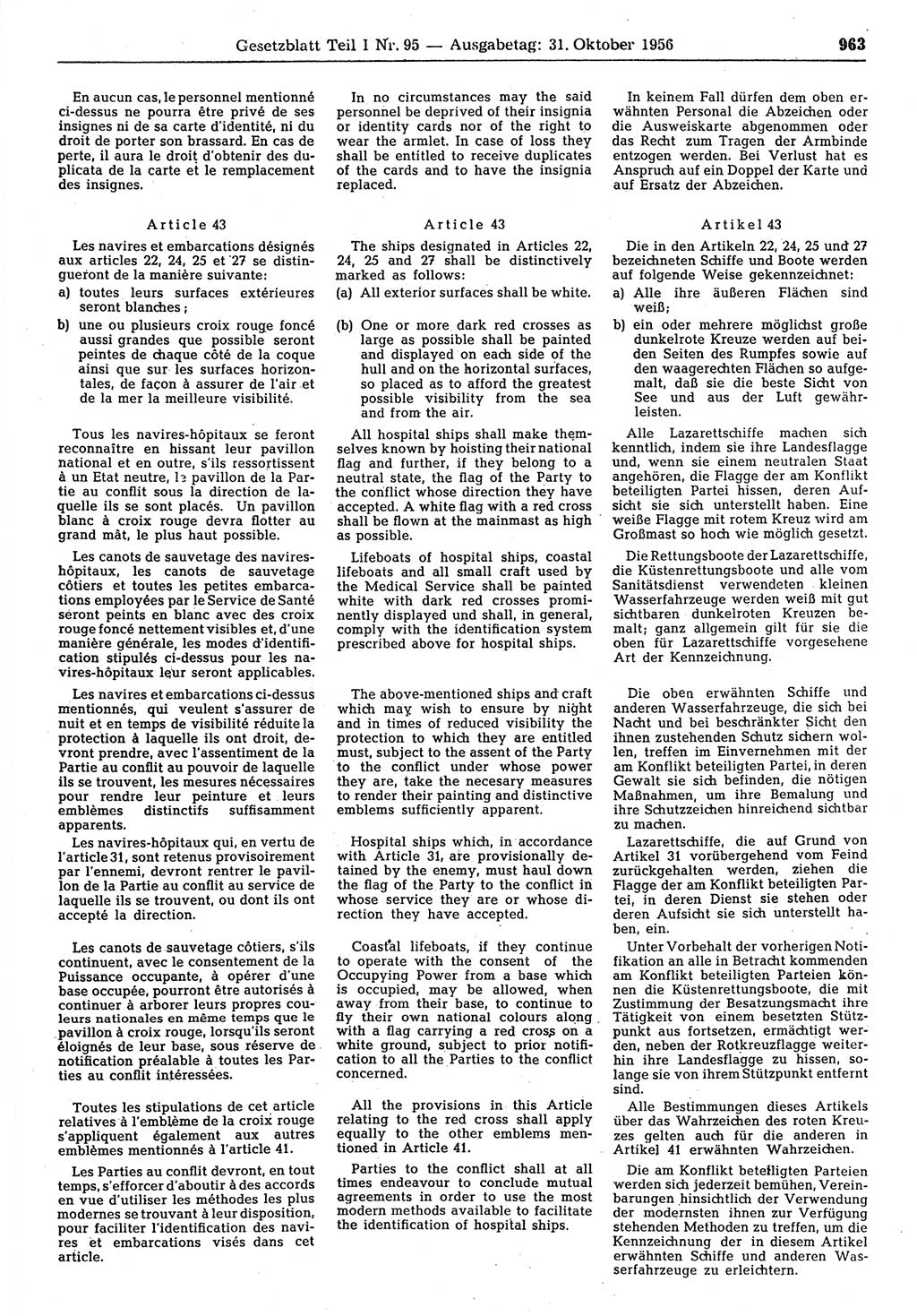 Gesetzblatt (GBl.) der Deutschen Demokratischen Republik (DDR) Teil Ⅰ 1956, Seite 963 (GBl. DDR Ⅰ 1956, S. 963)