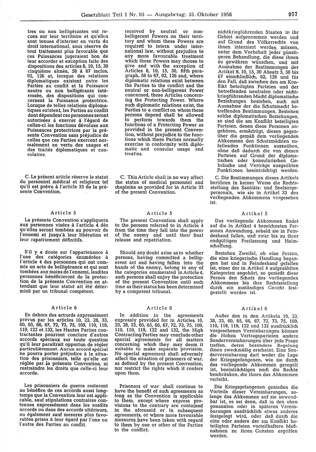 Gesetzblatt (GBl.) der Deutschen Demokratischen Republik (DDR) Teil Ⅰ 1956, Seite 977 (GBl. DDR Ⅰ 1956, S. 977)