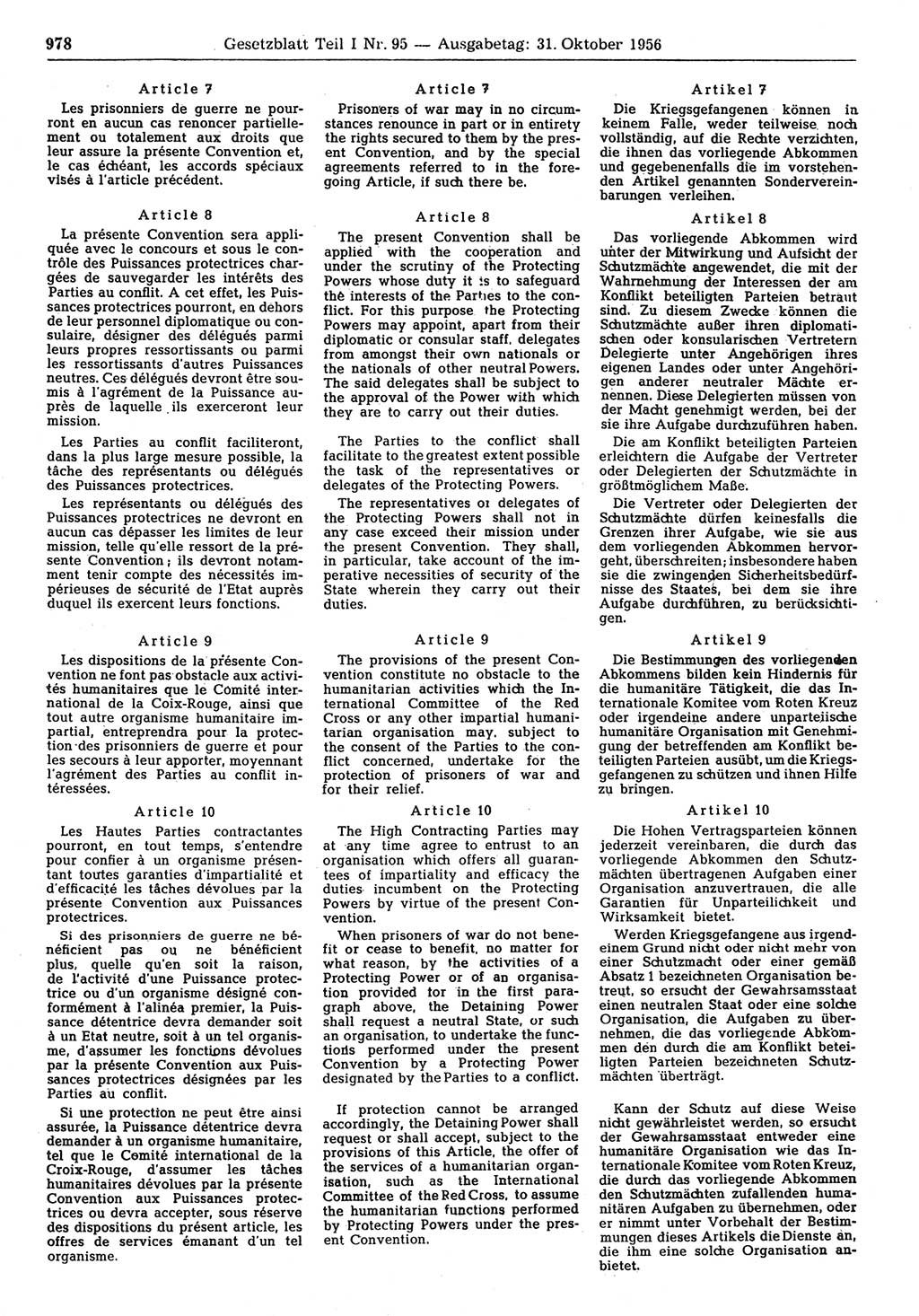 Gesetzblatt (GBl.) der Deutschen Demokratischen Republik (DDR) Teil Ⅰ 1956, Seite 978 (GBl. DDR Ⅰ 1956, S. 978)