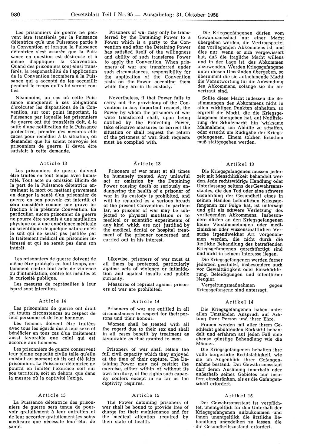 Gesetzblatt (GBl.) der Deutschen Demokratischen Republik (DDR) Teil â… 1956, Seite 980 (GBl. DDR â… 1956, S. 980)
