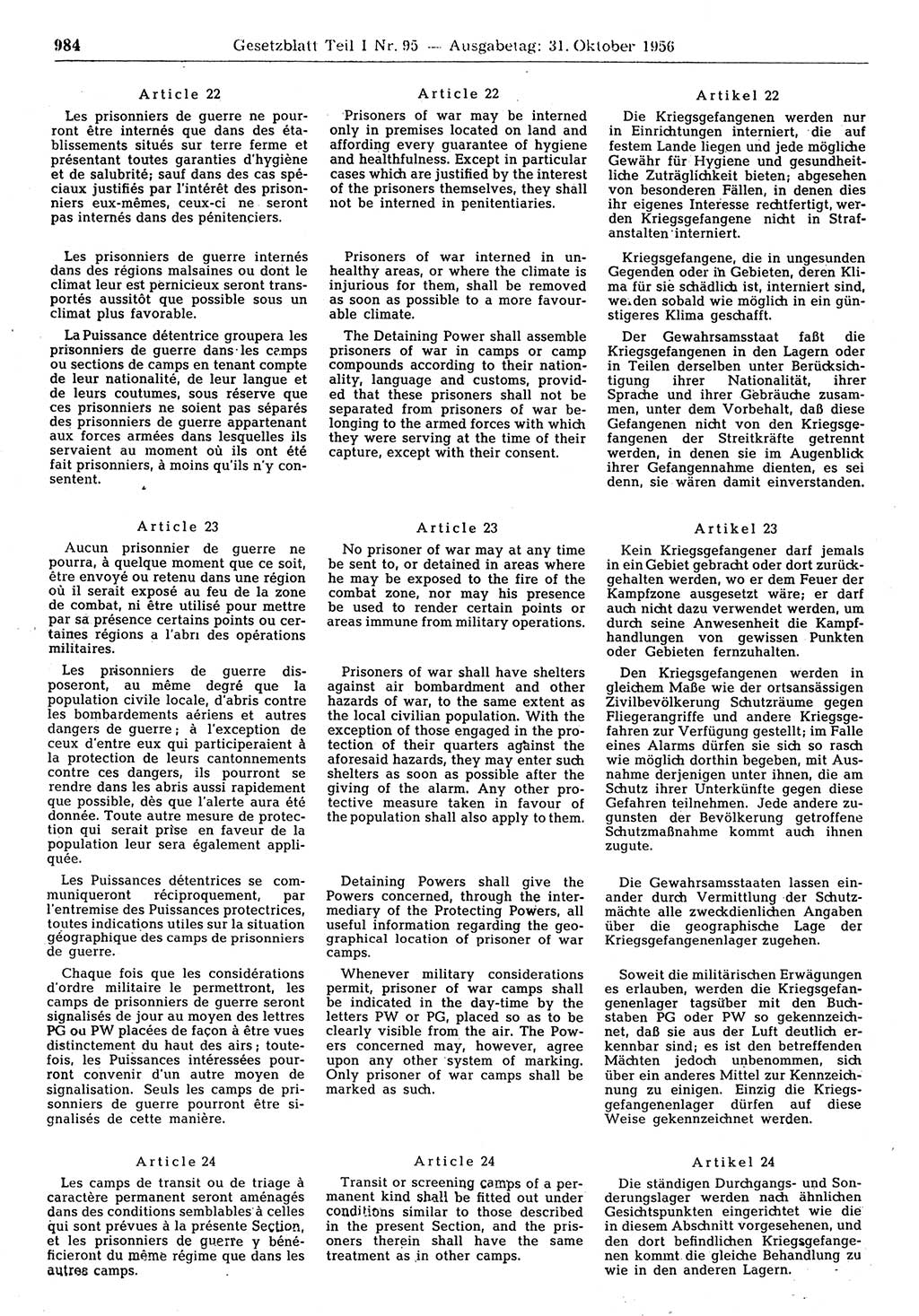 Gesetzblatt (GBl.) der Deutschen Demokratischen Republik (DDR) Teil Ⅰ 1956, Seite 984 (GBl. DDR Ⅰ 1956, S. 984)