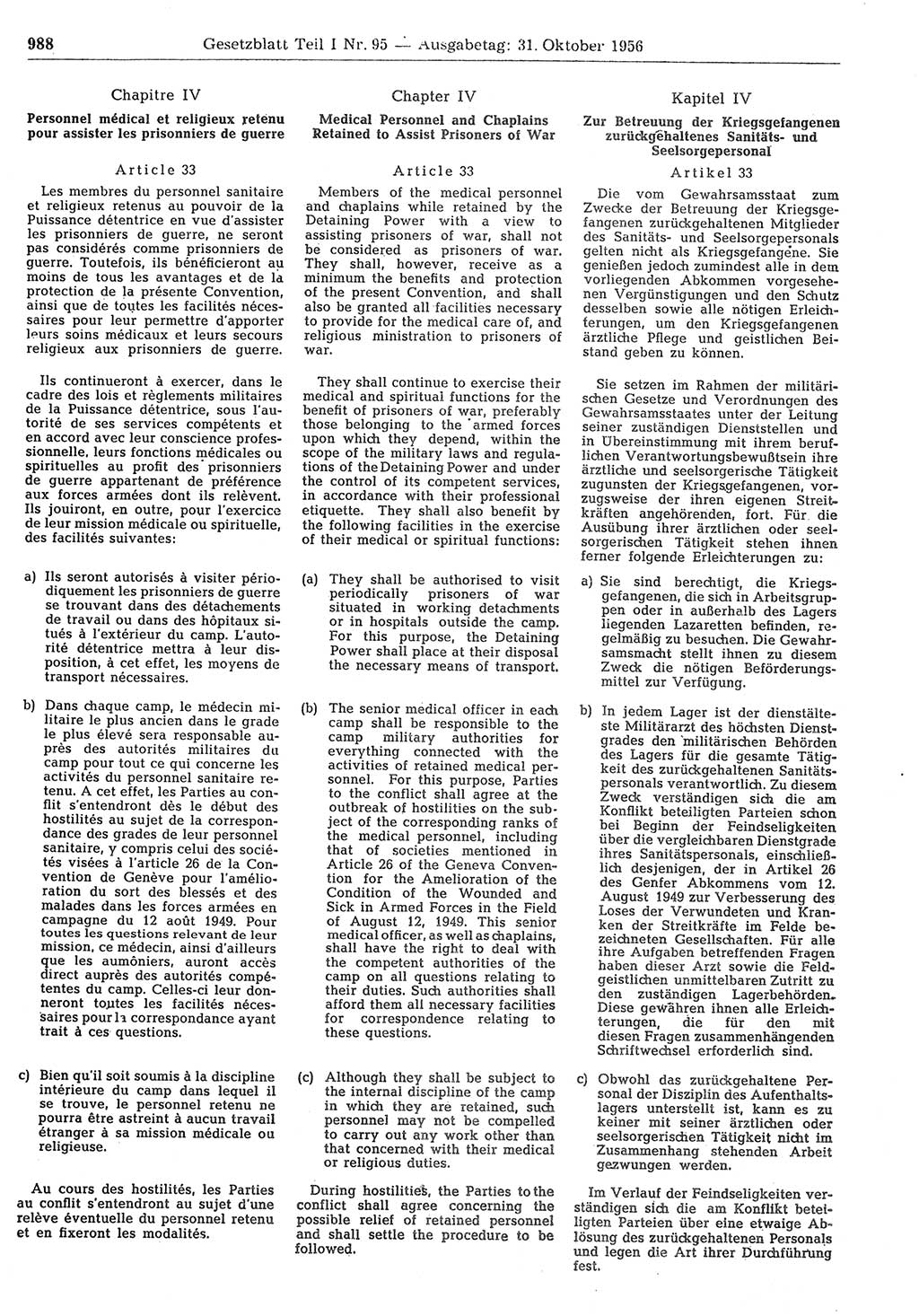 Gesetzblatt (GBl.) der Deutschen Demokratischen Republik (DDR) Teil Ⅰ 1956, Seite 988 (GBl. DDR Ⅰ 1956, S. 988)