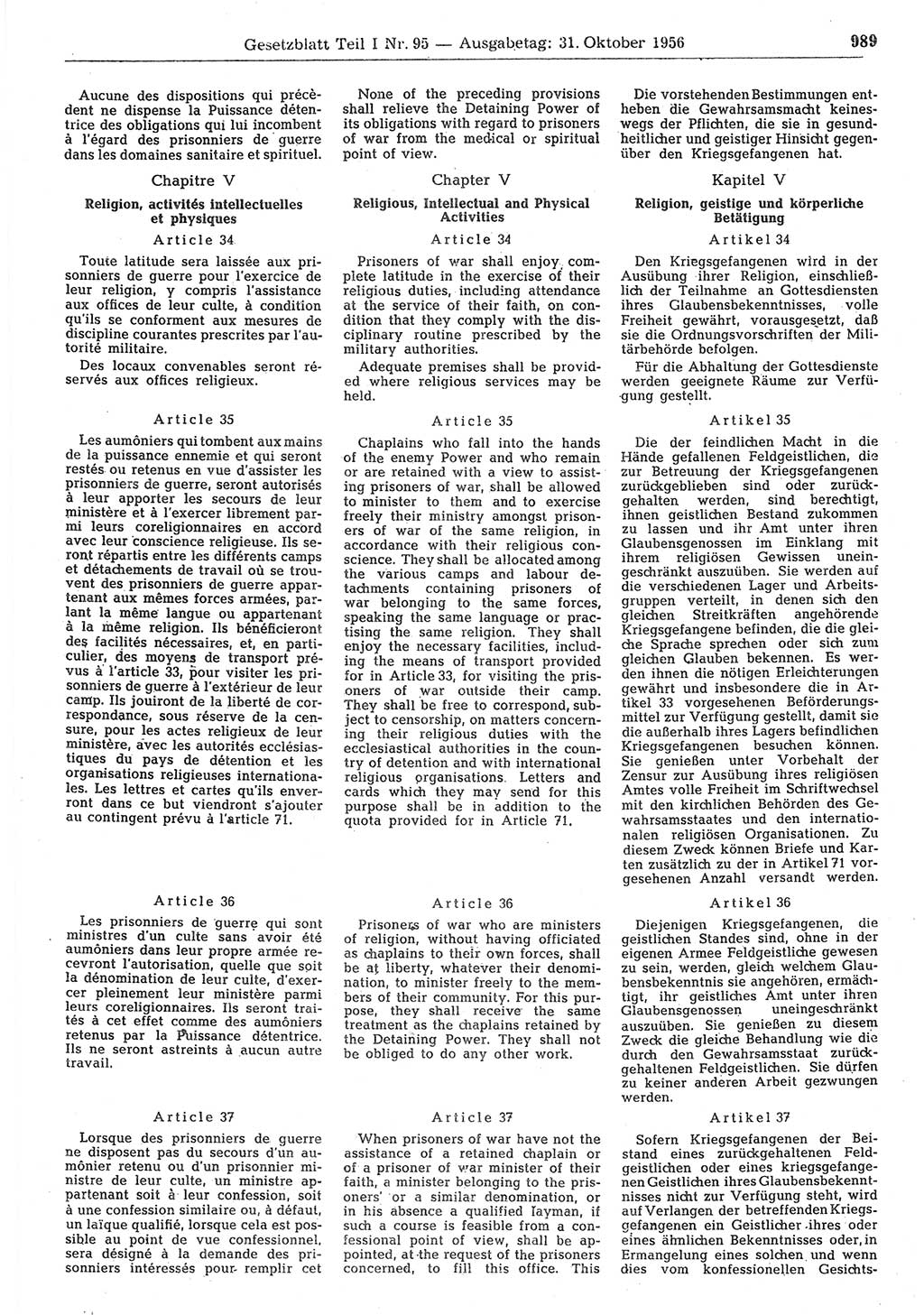 Gesetzblatt (GBl.) der Deutschen Demokratischen Republik (DDR) Teil Ⅰ 1956, Seite 989 (GBl. DDR Ⅰ 1956, S. 989)