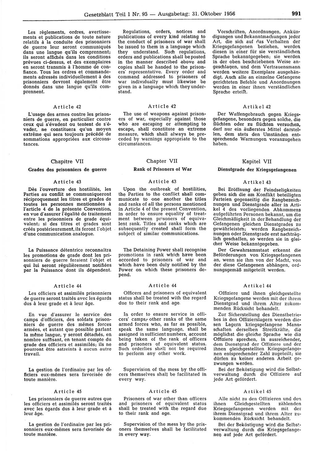 Gesetzblatt (GBl.) der Deutschen Demokratischen Republik (DDR) Teil Ⅰ 1956, Seite 991 (GBl. DDR Ⅰ 1956, S. 991)