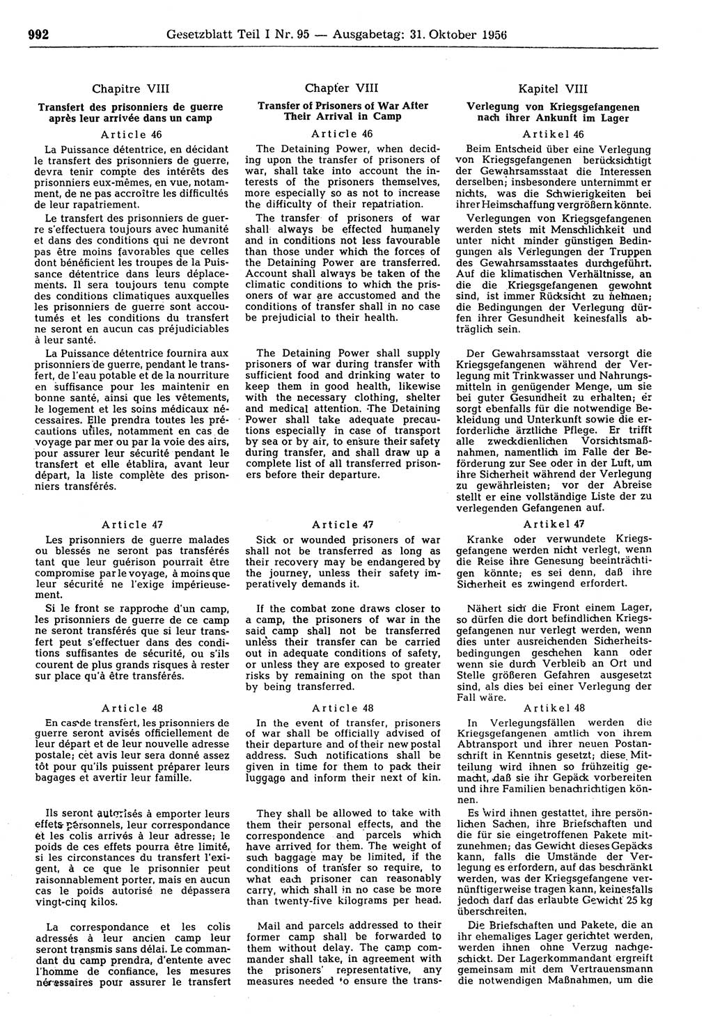 Gesetzblatt (GBl.) der Deutschen Demokratischen Republik (DDR) Teil Ⅰ 1956, Seite 992 (GBl. DDR Ⅰ 1956, S. 992)