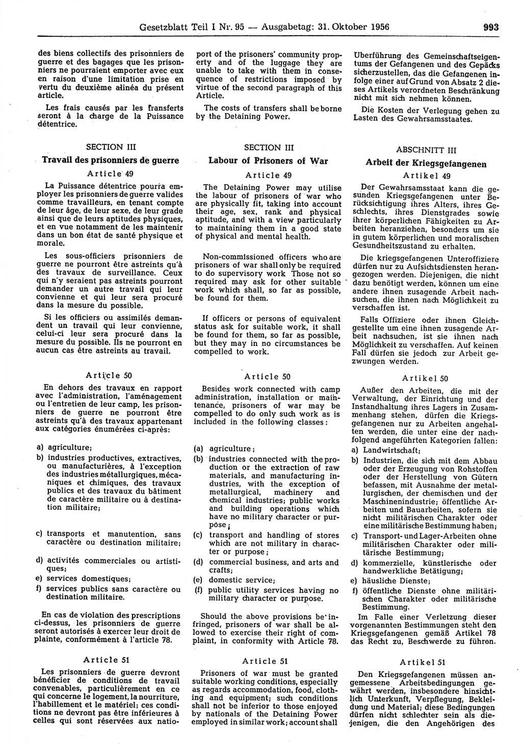 Gesetzblatt (GBl.) der Deutschen Demokratischen Republik (DDR) Teil Ⅰ 1956, Seite 993 (GBl. DDR Ⅰ 1956, S. 993)