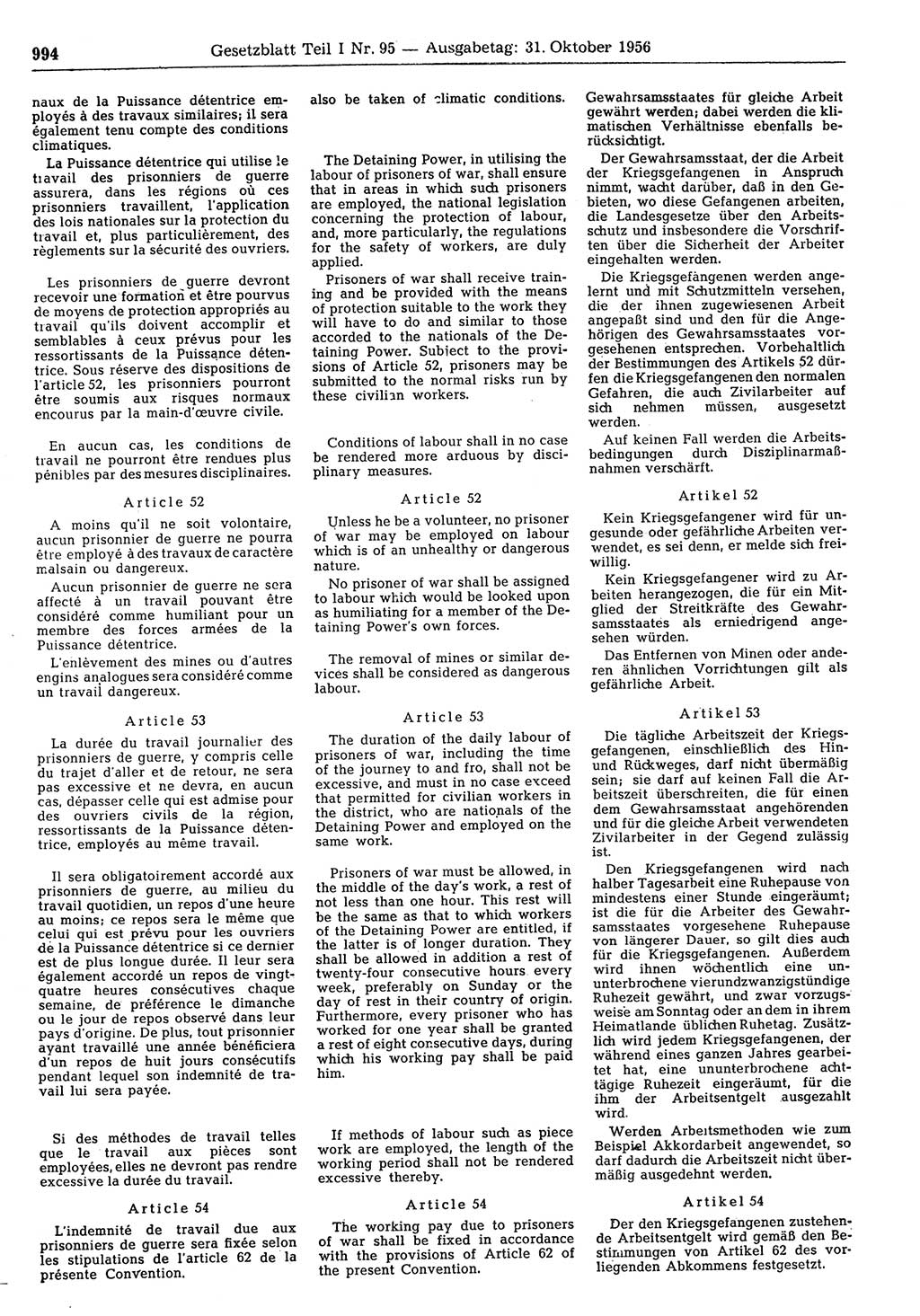 Gesetzblatt (GBl.) der Deutschen Demokratischen Republik (DDR) Teil Ⅰ 1956, Seite 994 (GBl. DDR Ⅰ 1956, S. 994)