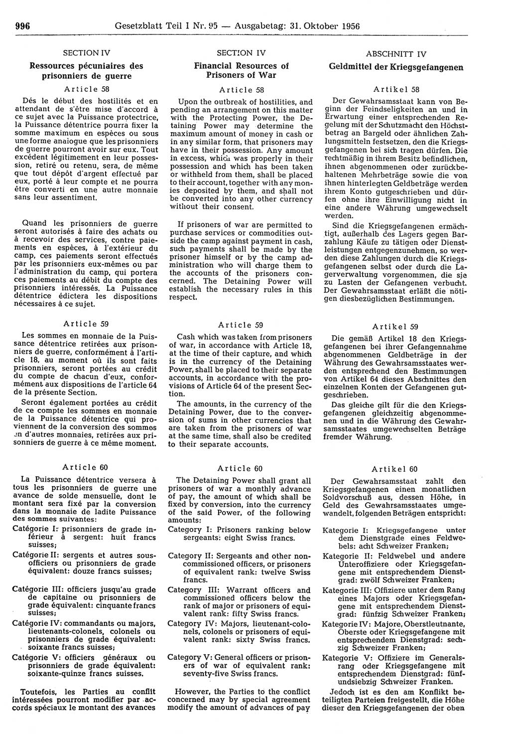 Gesetzblatt (GBl.) der Deutschen Demokratischen Republik (DDR) Teil Ⅰ 1956, Seite 996 (GBl. DDR Ⅰ 1956, S. 996)