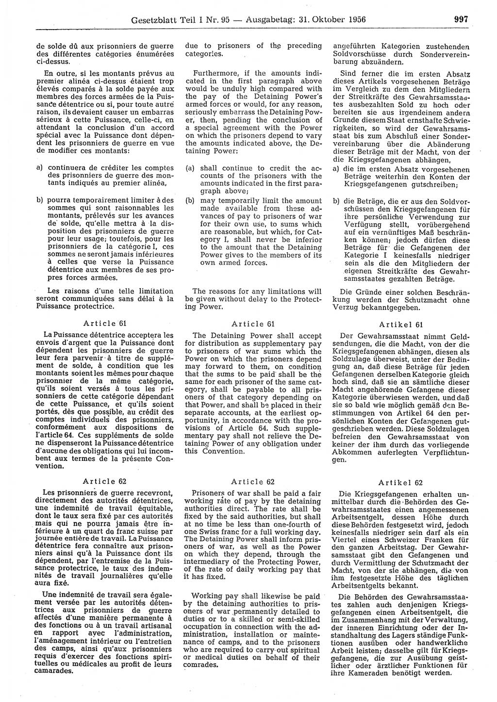 Gesetzblatt (GBl.) der Deutschen Demokratischen Republik (DDR) Teil Ⅰ 1956, Seite 997 (GBl. DDR Ⅰ 1956, S. 997)