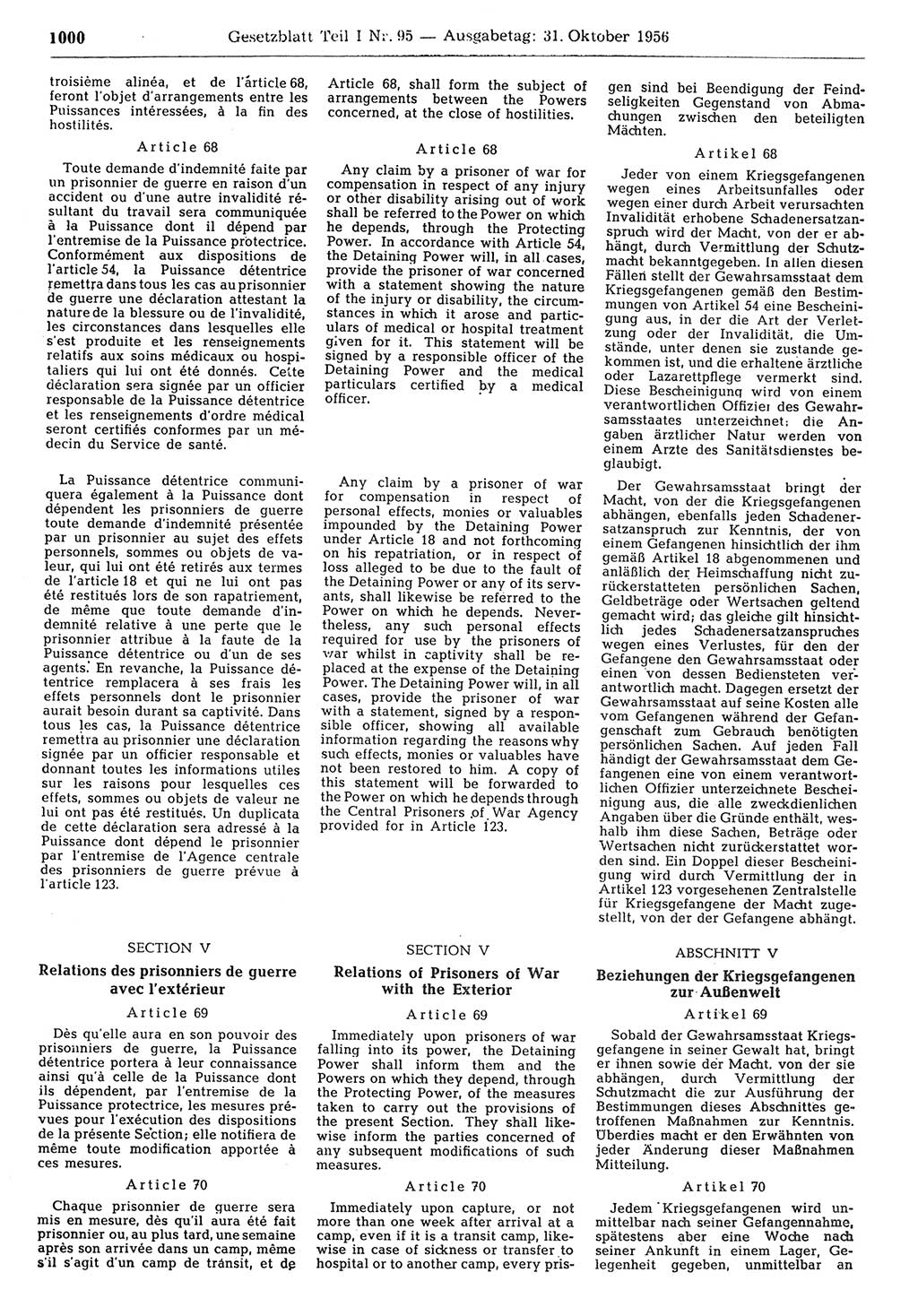Gesetzblatt (GBl.) der Deutschen Demokratischen Republik (DDR) Teil Ⅰ 1956, Seite 1000 (GBl. DDR Ⅰ 1956, S. 1000)