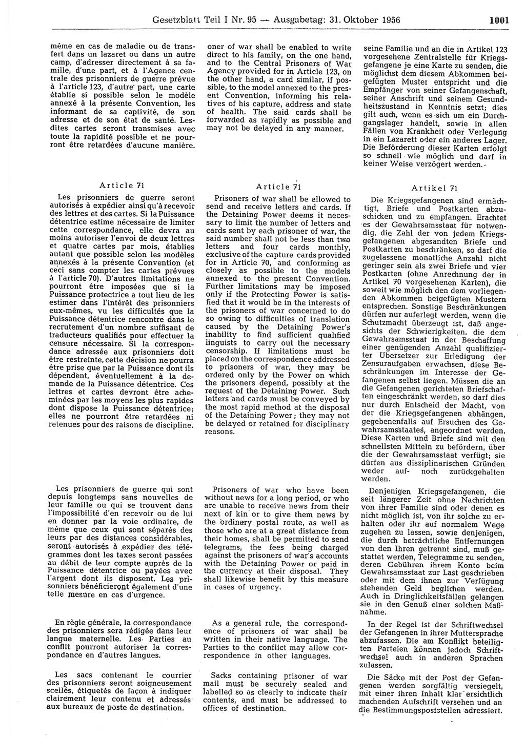 Gesetzblatt (GBl.) der Deutschen Demokratischen Republik (DDR) Teil Ⅰ 1956, Seite 1001 (GBl. DDR Ⅰ 1956, S. 1001)