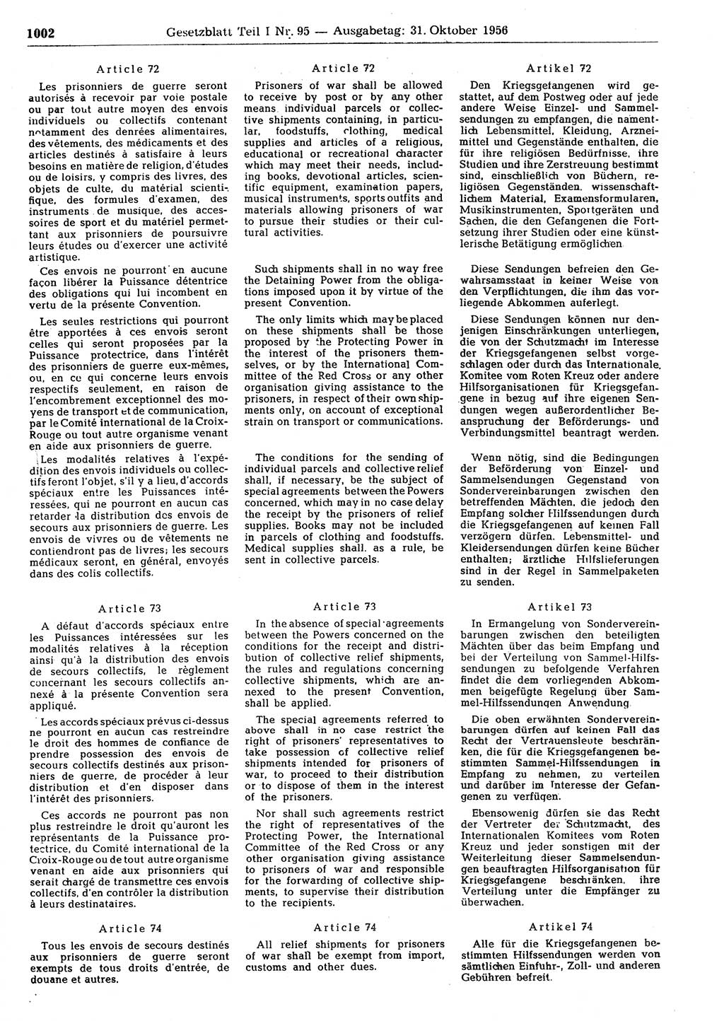 Gesetzblatt (GBl.) der Deutschen Demokratischen Republik (DDR) Teil Ⅰ 1956, Seite 1002 (GBl. DDR Ⅰ 1956, S. 1002)