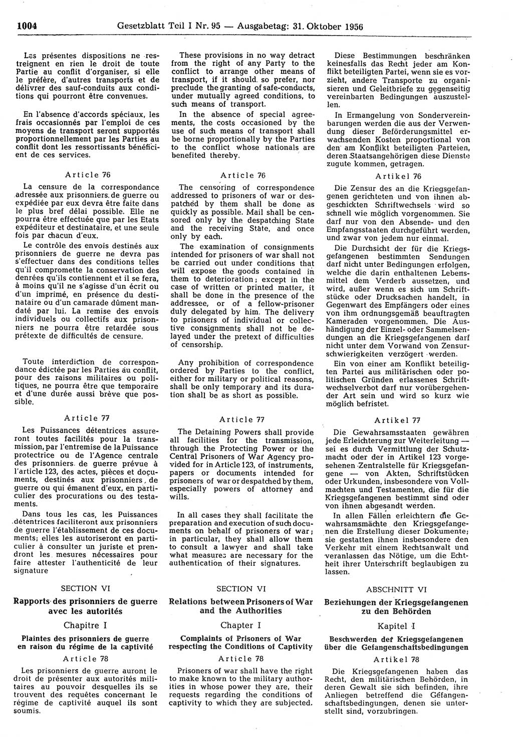 Gesetzblatt (GBl.) der Deutschen Demokratischen Republik (DDR) Teil Ⅰ 1956, Seite 1004 (GBl. DDR Ⅰ 1956, S. 1004)
